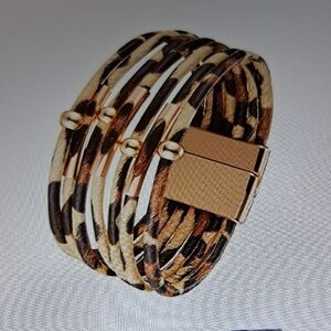 Leopard Print Multi-Strand Bracelet Magnetic 7.4"‎ New